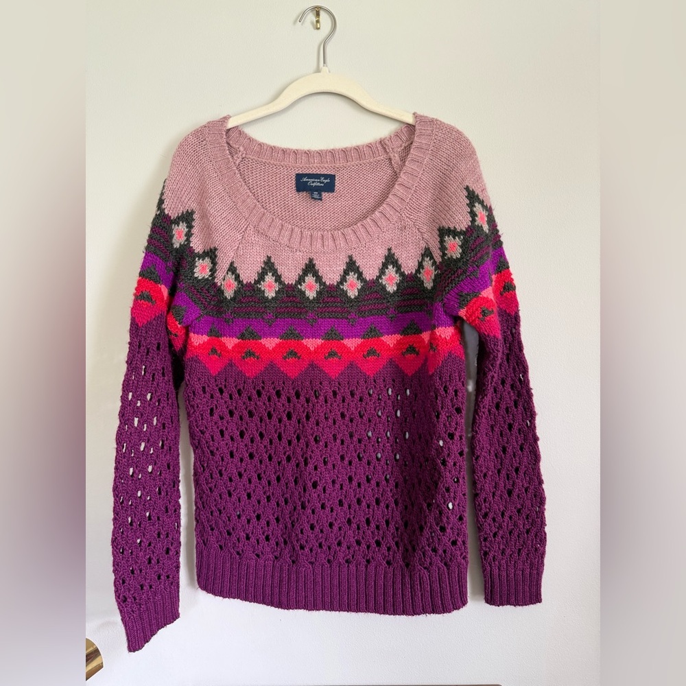American Eagle Outfitters Pink and Purple Knit Sweater